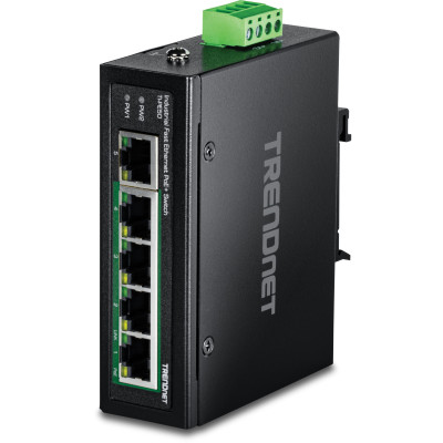 TRENDnet TI-PE50 5-Port Ethernet Switch, 4 fast ethernet PoE+ and 1 fast ethernet ports, 1 Gbps switching capacity, DIN-rail/wall mount